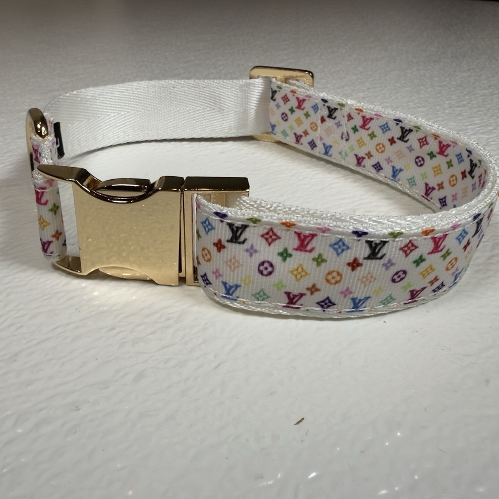 Luxury Dog Collar, Size L, Colorful, Gold Hardware, 1" Wide. - Picture 2 of 12